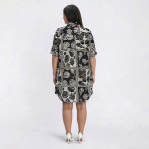 Plus Size Mlle Gabrielle Roll Tab Sleeve Patchwork Shift Dress alternate view